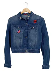 Vorschaubild 1 von Jeansjacke Damen Gr. S Blau Patches Aufnäher Cropped Denim