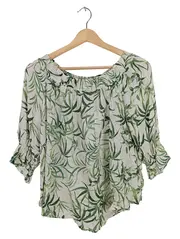 Vorschaubild 1 von Damen Bluse Off-Shoulder Blättermuster Gr. 36/S Grün Weiß