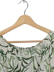 Vorschaubild 3 von Damen Bluse Off-Shoulder Blättermuster Gr. 36/S Grün Weiß
