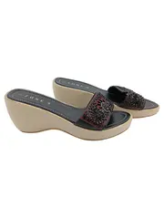 Vorschaubild 1 von Damen Pantoletten Keilabsatz Gr. 38 Schwarz Strass Perlen Elegant