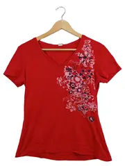 Vorschaubild 1 von Damen T-Shirt Gr. 40/L Rot mit Blumenmuster Casual