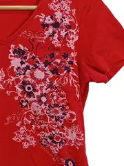 Vorschaubild 2 von Damen T-Shirt Gr. 40/L Rot mit Blumenmuster Casual