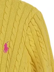 Vorschaubild 2 von Mädchen Strickjacke Gelb Gr. 116/122 Preppy Zopfstrickmuster Rüschen