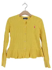 Vorschaubild 1 von Mädchen Strickjacke Gelb Gr. 116/122 Preppy Zopfstrickmuster Rüschen