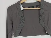Vorschaubild 3 von Damen Strickjacke Bolero Grau Gr. 34/XS mit Rüschen