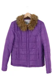 Vorschaubild 1 von Damen Steppjacke Gr. 38 Lila Fellkragen Gesteppt Casual Outdoor