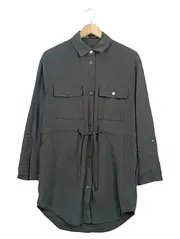 Vorschaubild 1 von Damen Hemdblusenkleid Utility Stil Tunnelzug Grau Gr. XS