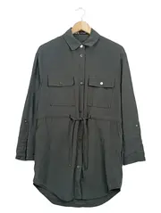 Vorschaubild 2 von Damen Hemdblusenkleid Utility Stil Tunnelzug Grau Gr. XS