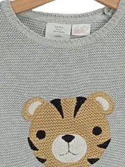 Vorschaubild 3 von Kinder Pullover Tiger Motiv Gr. 98 Baumwolle Grün