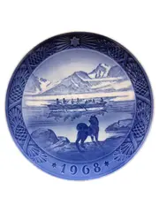 Vorschaubild 1 von Sammelteller 1968 Hund Ruderboot Berge Porzellan Blau