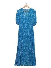 Vorschaubild 1 von Damen Maxikleid Blumenmuster Blau Gr. 36;S