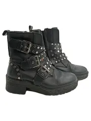 Vorschaubild 1 von Damen Biker Stiefel Gr. 40 Schwarz Leder Nieten Schnallen