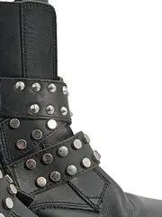 Vorschaubild 4 von Damen Biker Stiefel Gr. 40 Schwarz Leder Nieten Schnallen