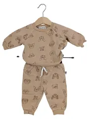 Vorschaubild 1 von RABBIT BEAR Baby Set Strampler Hose Hund Motiv Beige Gr. 3-6 Kinder Baumwolle