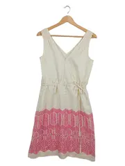 Vorschaubild 1 von Damen Sommerkleid Seide XS Ethno Stickerei Beige Pink
