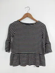 Vorschaubild 2 von Damen Langarmshirt Streifen Glockenärmel Wolle Gr. 34;XS