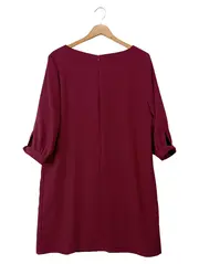 Vorschaubild 2 von Damen Businesskleid Gr. 38/M Rot Elegant 3/4-Arm V-Ausschnitt