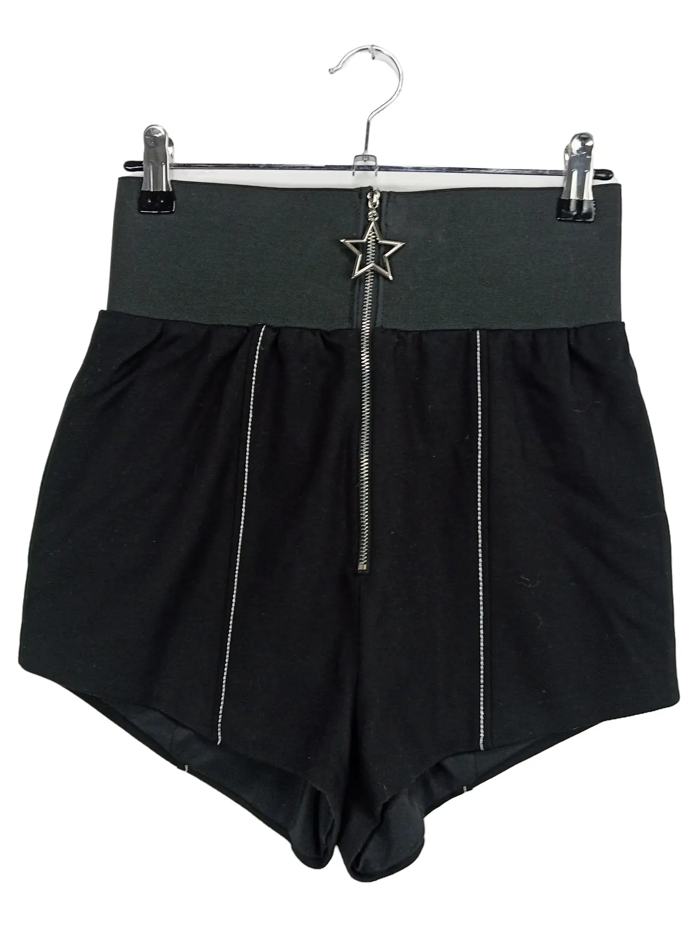 CHICCO Damen Shorts Gr. 32 Schwarz High Waist Reißverschluss Stern