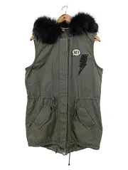 Vorschaubild 1 von Damen Leichte Weste Gr. 42/L Grün Kapuze Fell Schriftzug