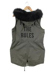 Vorschaubild 2 von Damen Leichte Weste Gr. 42/L Grün Kapuze Fell Schriftzug