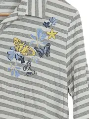 Vorschaubild 2 von Damen Poloshirt Gr. 44 Grau Gestreift Schmetterling Stickerei
