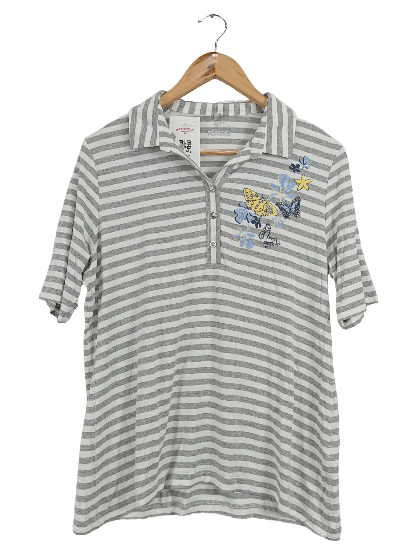 RABE Damen Poloshirt Gr. 44/XXL Gestreift Blumenstickerei