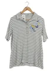 Vorschaubild 1 von Damen Poloshirt Gr. 44 Grau Gestreift Schmetterling Stickerei