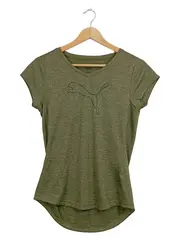 Vorschaubild 3 von Damen Sportshirt Gr. 38 M Oliv Meliert Kurzarm Logo-Print