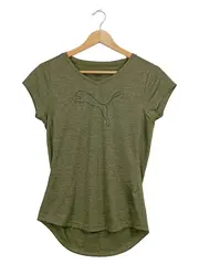 Vorschaubild 1 von Damen Sportshirt Gr. 38 M Oliv Meliert Kurzarm Logo-Print