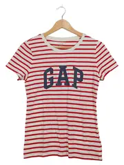 Vorschaubild 1 von Damen T-Shirt Gr. S Gestreift Logo-Print Mehrfarbig Baumwolle Freizeit