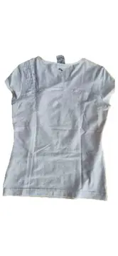 Vorschaubild 3 von Damen Sport Shirt Gr. 38/M Weiß V-Ausschnitt Raffung