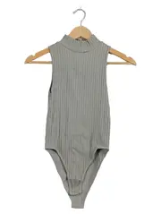 Vorschaubild 1 von Damen Body Grau Gr. M, L Rollkragen Ärmellos Rippstrick