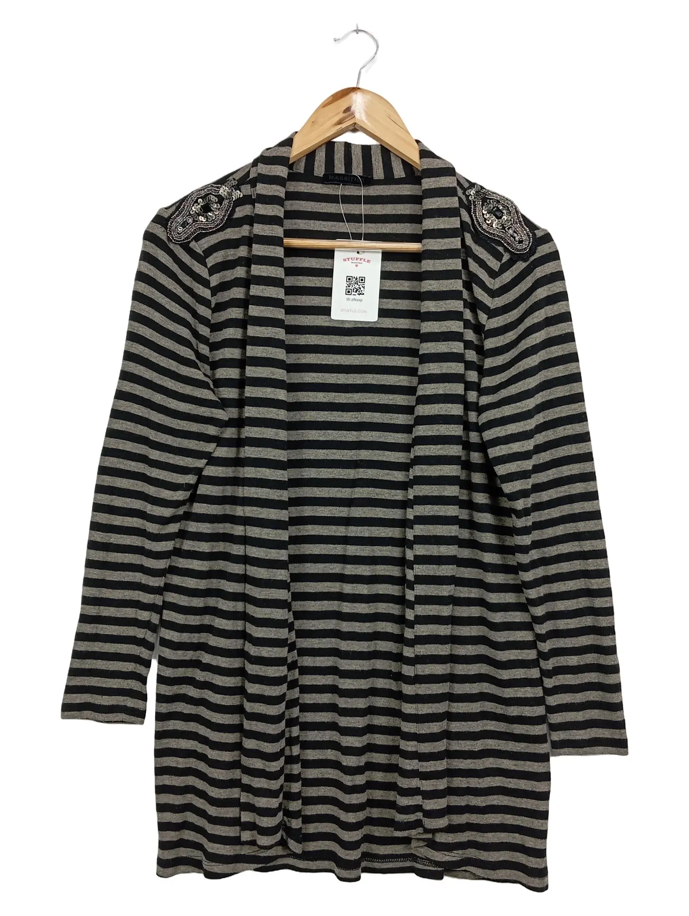 MARGITTES Strickjacke Damen Einheitsgröße Schwarz Gestreift Pailletten Elegant