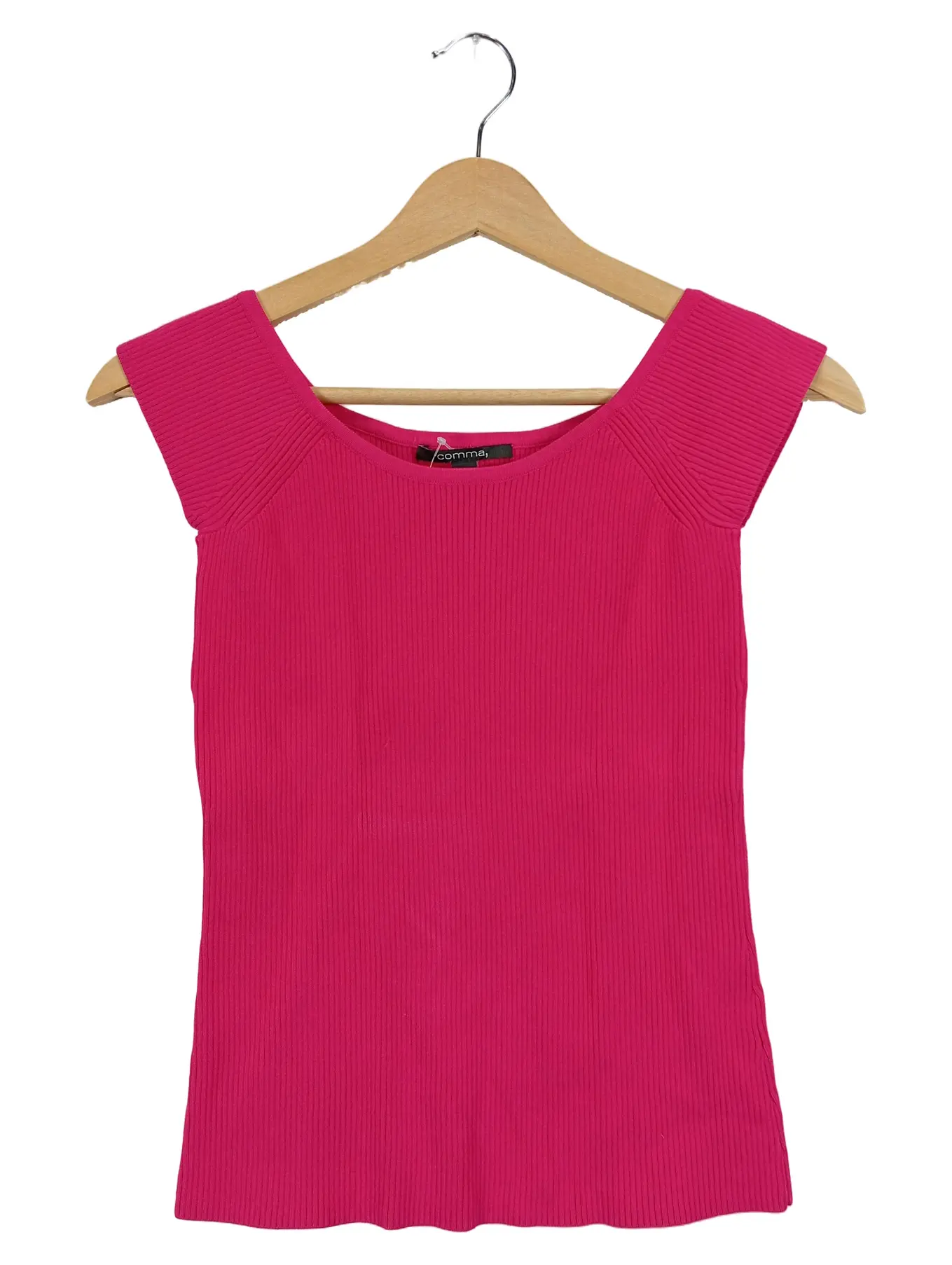 COMMA, Damen T-Shirt Gr. 38/M Pink Casual Rippstrick Kurzarm