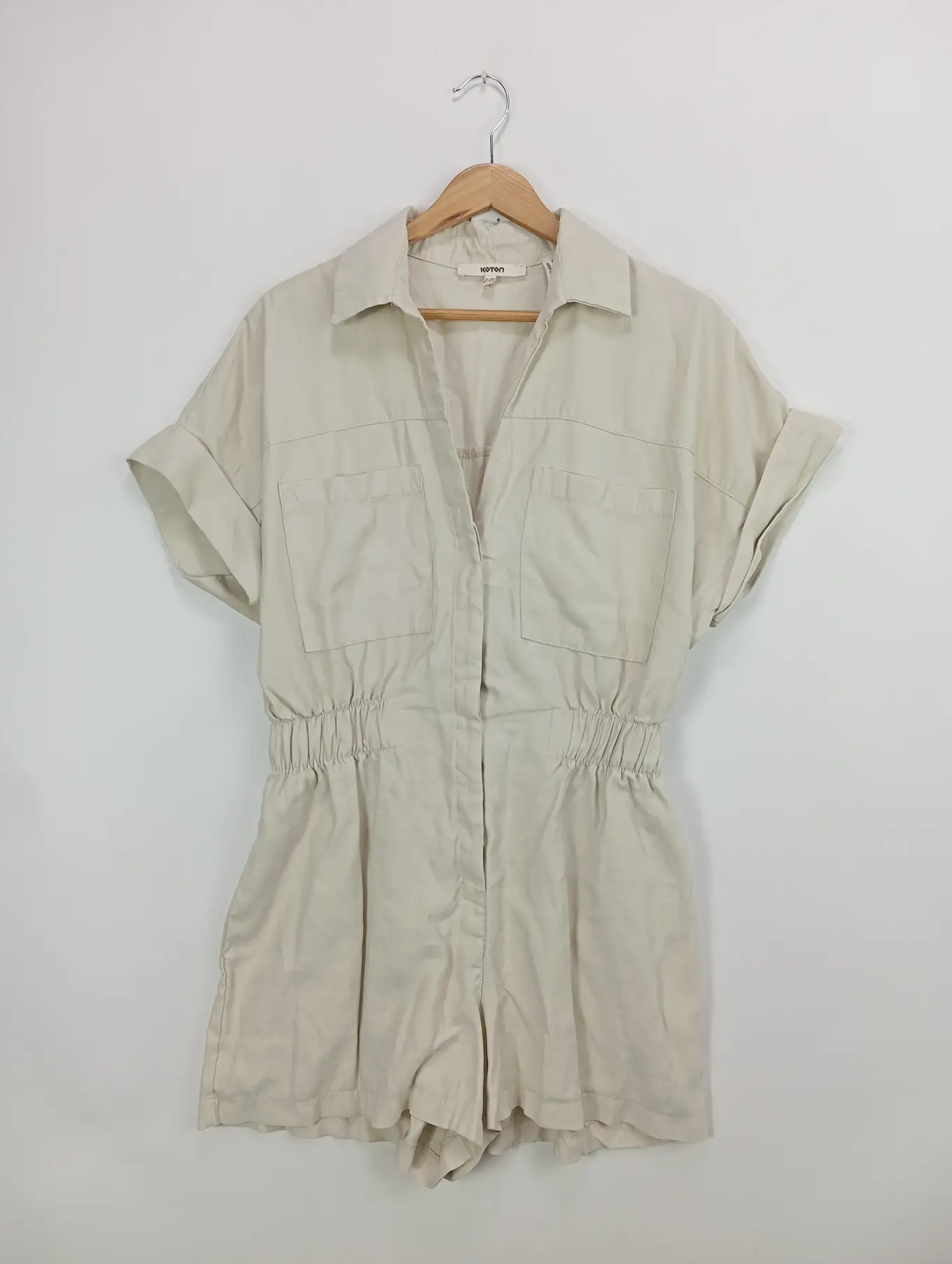 KOTON Damen Jumpsuit Playsuit Gr. 38/M Beige Casual Kurz Overall