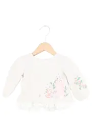Vorschaubild 1 von Baby Pullover Gr. 68 Beige Tiermotiv Blumen Stickerei Rüschen