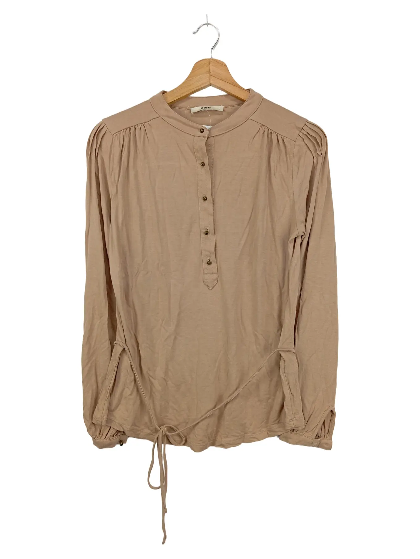 OASIS Damen Langarmshirt Beige Gr. 38/M Casual Basic Viskose Bluse
