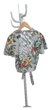 Vorschaubild 3 von BASIC Damen Bluse Mehrfarbig Blumenmuster Streifen Gr. 38 M