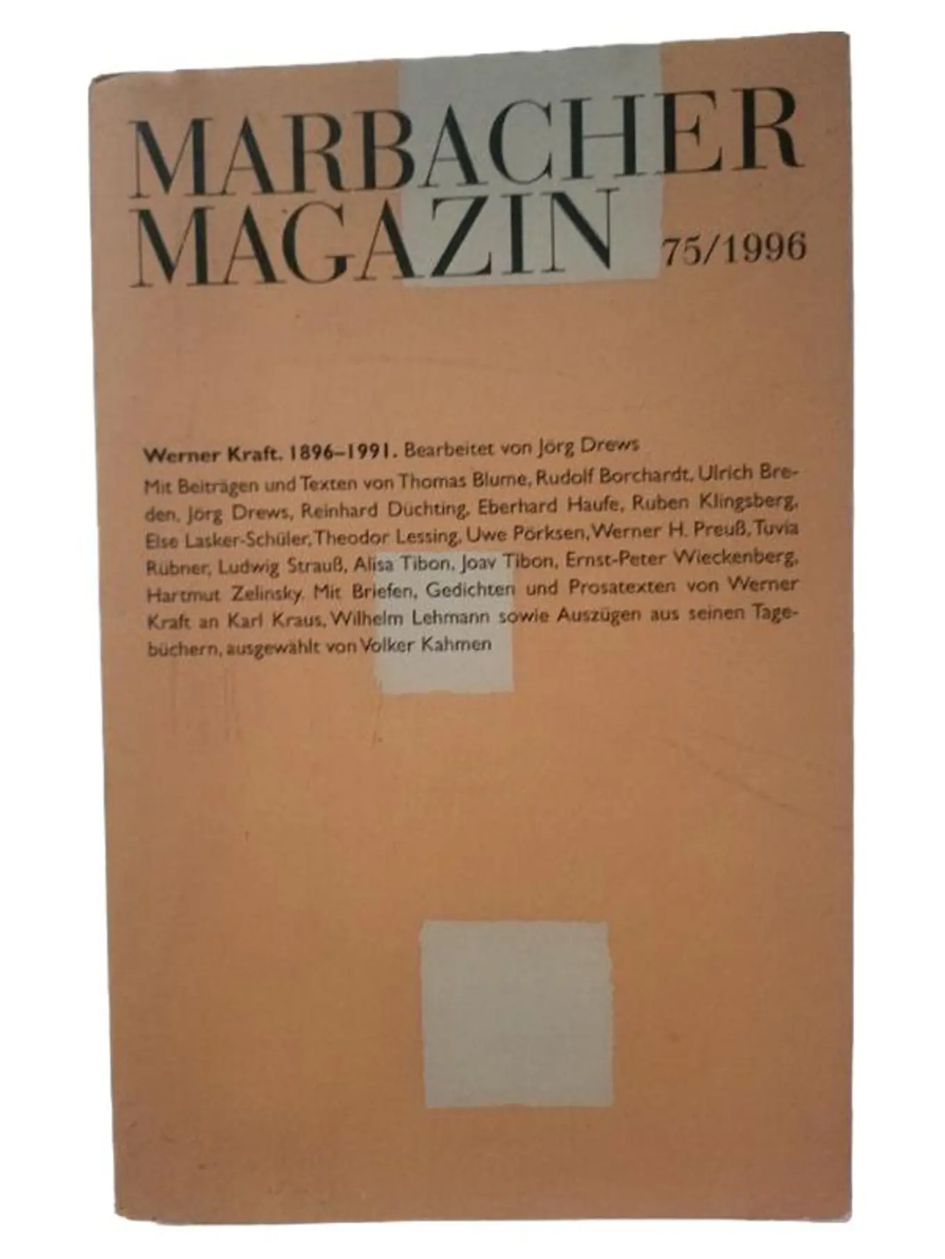 Marbacher Magazin 75/1996 Werner Kraft Kunst Kultur Geschichte