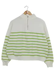 Vorschaubild 1 von Damen Strickpullover Gr. 34/XS Weiß Gestreift Half-Zip Casual