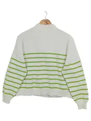 Vorschaubild 2 von Damen Strickpullover Gr. 34/XS Weiß Gestreift Half-Zip Casual