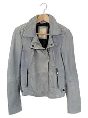 Vorschaubild 1 von Damen Lederjacke Gr. 36/S Grau Casual Biker-Stil Reißverschluss