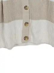 Vorschaubild 4 von Strickjacke Cardigan Damen Gr. 42 XL Beige Weiß Gestreift Baumwolle Mix