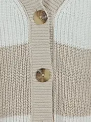 Vorschaubild 3 von Strickjacke Cardigan Damen Gr. 42 XL Beige Weiß Gestreift Baumwolle Mix