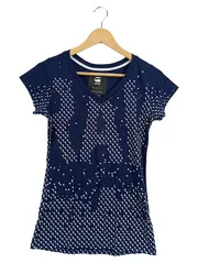 Vorschaubild 1 von Damen T-Shirt Slim Fit Blau Punkte Gr. 32/XXS Casual