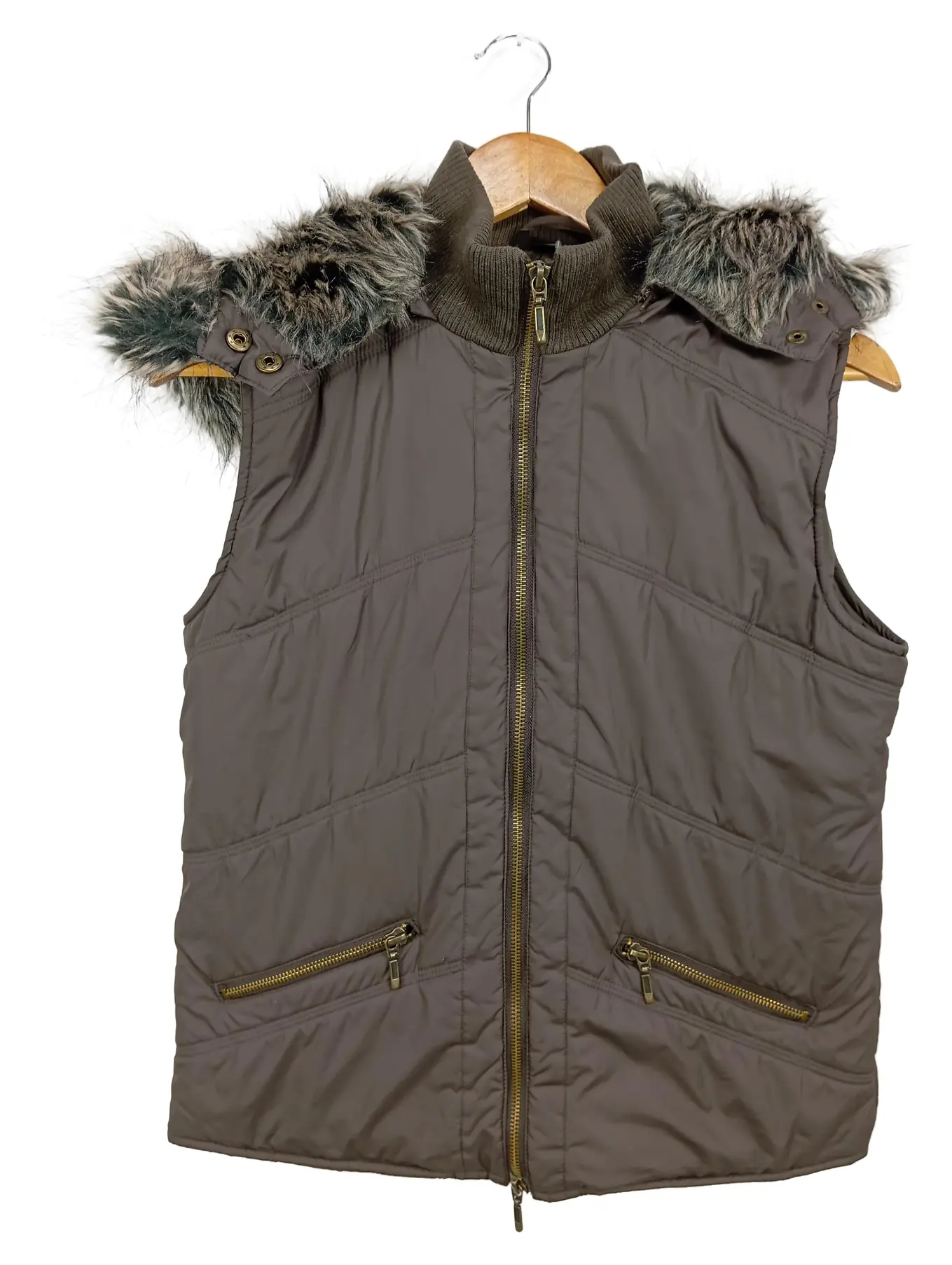 BON'A PARTE Steppweste Damen Gr. 38 Braun Outdoor Fellkapuze