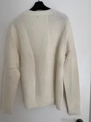 Vorschaubild 4 von Herren Pullover L Weiß Casual Strukturmuster Rippstrick Langarm