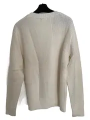 Vorschaubild 2 von Herren Pullover L Weiß Casual Strukturmuster Rippstrick Langarm