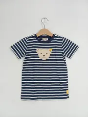 Vorschaubild 2 von Kinder T-Shirt Gr. 104 gestreift mit Bär-Applikation Blau Weiß