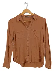 Vorschaubild 1 von Hemdbluse Damen Gr. 38/M Braun Langarm Viskose Casual